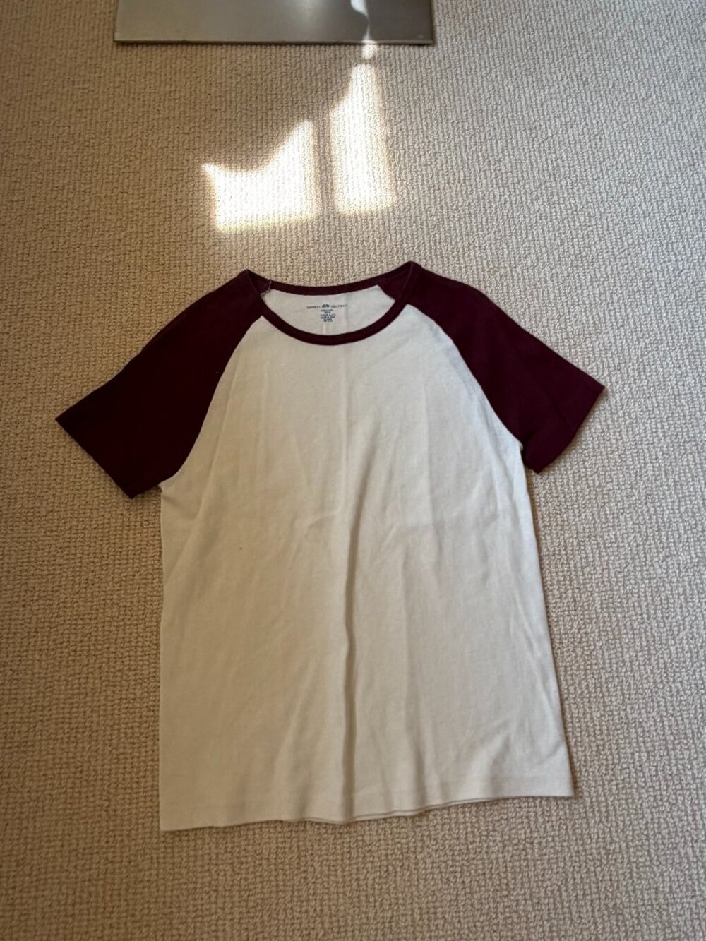 Brandy Melville Cream & Burgundy Raglan Baby Tee